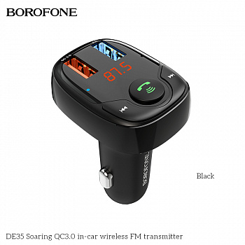 Автомобильное зарядное устройство BOROFONE DE35 Soaring 2*USB, 3A, черный, FM-передатчик, FM/SD/BT