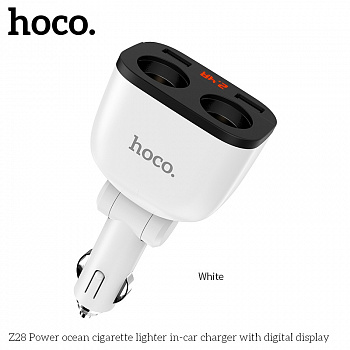 Автомобильное зарядное устройство HOCO Z28 Power Ocean, 3.1A, 2*80 Вт, белый, дисплей