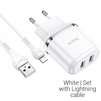 Зарядное устройство HOCO N4 Aspiring Lightning, 2.4A, белый