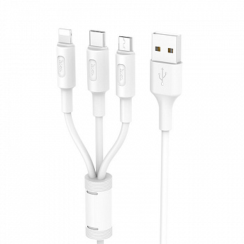 Кабель 3 в 1 Hoco X25, lightning, micro USB, USB Type-C, белый