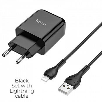Зарядное устройство HOCO N2 Vigour single, 2A, черный, кабель Lightning