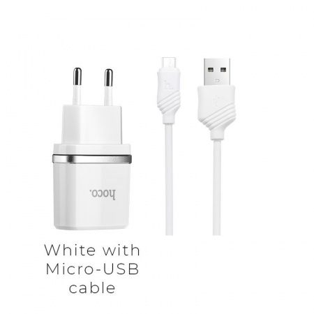 Комплект зарядки Micro USB Hoco C12 Smart, 2 USB, 2.4А, белый